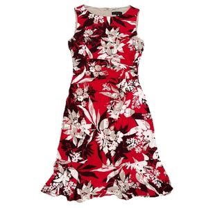 Donna Karan NY Floral Dress Size 4 Asymmetrical Waist Ruffle Hem Body Con